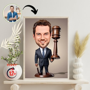 Custom Lawyer Caricature Portrait from Photo, Full Body Digital Drawing Gift for Attorney, Law Graduate, Judge, or Legal Professional