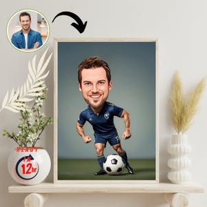 Custom Soccer or Football Player Caricature from Photo, Personalized Digital Gift for Him, Athlete, Coach, Boyfriend, Son or Sports Fan