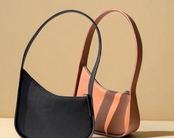 Half Moon Leather Shoulder Bag – Minimalist Crossbody Purse for Women – Small Semi-Circle Handbag – Elegant Everyday Leather Bag