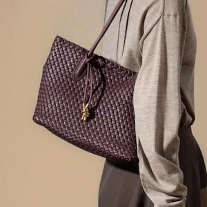 Woven Leather Bag, Soft Handmade Handbag, Leather Tote for Women, Shoulder HOBO Purse, Large Crossbody Bag, Modern Leather Tote