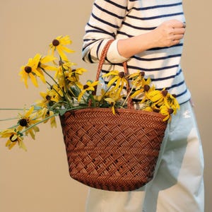 Genuine Leather Shoulder Bag for Women, Handmade Woven Leather Tote Bag, Large Work & Commuter Purse, Everyday Leather Handbag