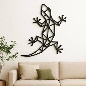 Gecko géométrique ajouré fichier dxf svg eps png pdf pour découpe laser cnc plasma métal bois déco murale silhouette reptile
