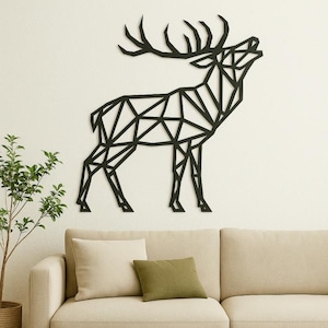 Cerf géométrique ajouré pour découpe laser - Fichier numérique dxf svg png eps pdf - décoration murale métal moderne