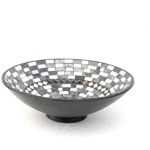 Black and white fruit bowl mosaic modern home decor classical contrast
