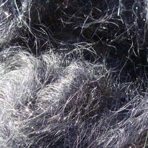Puede incluir: Primer plano de una tela gris oscura texturizada con un aspecto peludo, casi lanudo. La tela tiene un ligero brillo y parece estar hecha de fibras finas.
