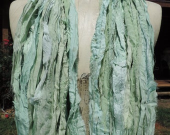 Beautiful And Soft Pale Greens Colored Sari Ribbon Yarn 55-60 Yards