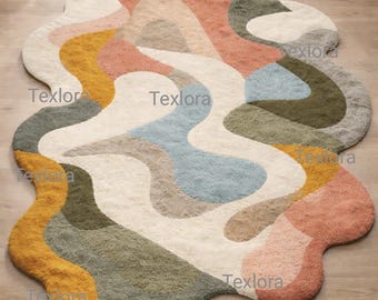 Abstract Organic Shape Rug: Hand-Tufted Wool Carpet, Modern Living Room Décor