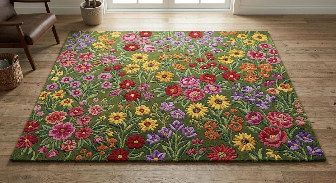 Flower Garden Floral Colorful Carpet Hand Tufted Rug Living Room ...