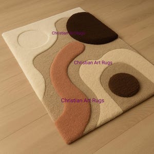 Modern Abstract Hand Tufted Rug Wavy Geometric Design Carpet Living Room Badroom decor