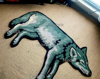 Handmade wool wolf rug realistic animal shape floor rug living room or entryway