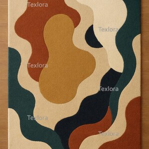Mid Century Modern Abstract Wool Rug, Boho Organic Shape Carpet, Texlora Tufted Area Rug