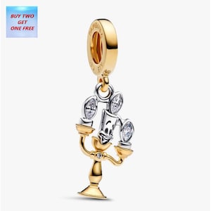 Disney Beauty and the Beast Lumiere Dangle Charm, Sterling Silver Candle Holder Pendant, Enchanted Movie Jewelry fits Pandora Bracelet