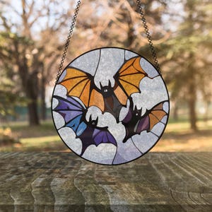 Halloween Bat Stained Glass Sun Catcher, Gothic Spooky Window Decor, Gothic Gifts, Handmade Hanging Glass Decorations, Men&#39;s Halloween Gifts