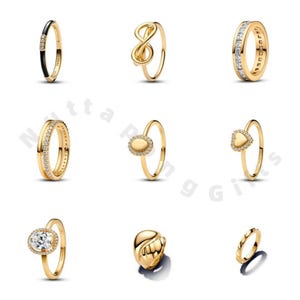 パンドラ風ゴールドスタッキングリングセット、インフィニティジェムミニマルリングコレクション、女性への繊細なジュエリーギフト