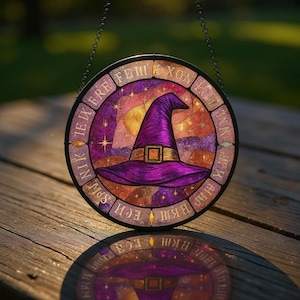 Witch Hat Stained Glass Sun Catcher: Halloween Window Decor
