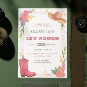 First Rodeo Birthday Invitation | Western Girl Canva Template | Editable Cowgirl Wildflower Party Invite