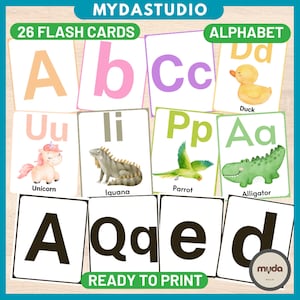 Druckbare ABC Alphabet-Karteikarten | Montessori inspiriert | 26 Buchstaben in 4 Formaten | Lernmittel für Kinder