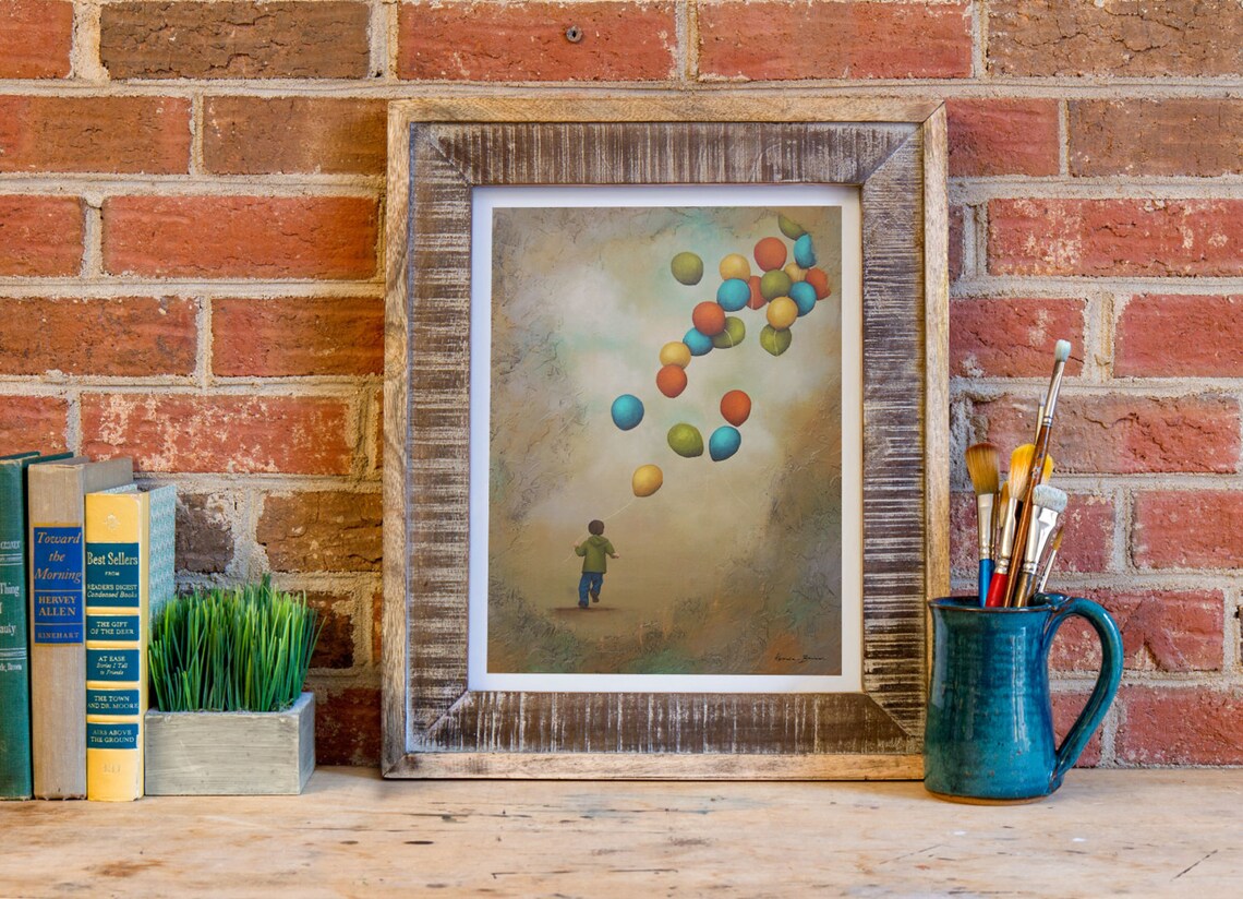 Art Print titled Runaway Balloons boy running with balloons Etsy