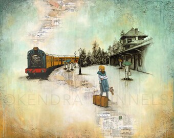 Hold On To Me, Couple Parting at a Train Station, Limited Edition Giclée on Canvas or Paper