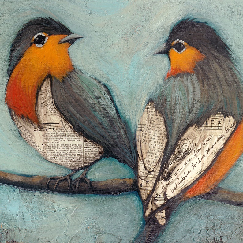 Bird Mixed Media Canvas Print Titled Among the Branches Bird Etsy