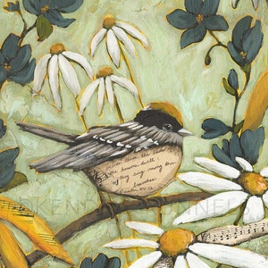 Sparrow Art, Titled Garden Sparrow 1, Giclée on Paper, or mounted to wood