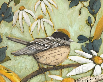 Sparrow Art, Titled Garden Sparrow 1, Giclée on Paper, or mounted to wood