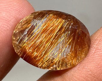 Natural Titanium Rutilated Quartz Gemstone – Oval Cut, Cat Eye Reflection, Jewelry Making