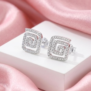 Sparkle Silver Square Stud Earrings, Modern Women's Jewellery, Gift For Her UK