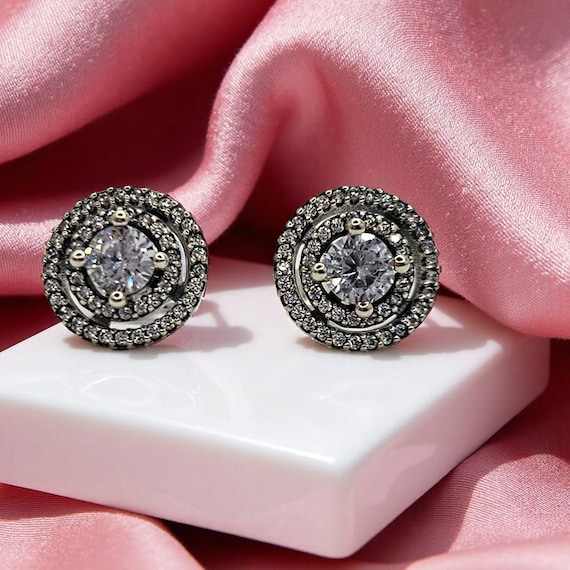 PANDORA ダブルハートスパークリングスタッドピアス PANDORA シルバー