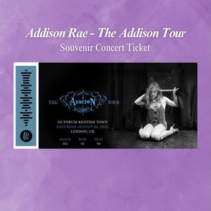 Addison Rae The Addison Tour 2025 Individuelles Souvenir Konzertkarten-Andenken