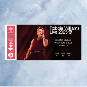 Robbie Williams Live BRITPOP Stadium World Tour 2025 Individuelle Souvenir Konzertkarte Andenken Better Man