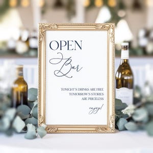 Editable Open Bar Wedding Sign, Printable Drink Menu Template, Customizable Digital Wedding Decor, Templett Design [PAI]