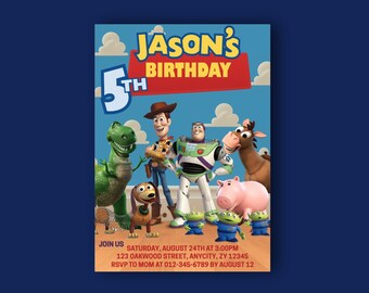 Invitación de cumpleaños de Toy Story: Buzz, Woody, plantilla editable de Canva (descarga digital)
