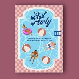 Pool Party Invitation Editable Canva Template | Pool Party Invite | Summer Bash | End of School Party | Printable & Instant Download