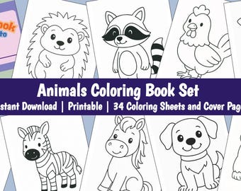 Animal Coloring Book: 34 Printable Coloring Pages for Kids (Digital Download)