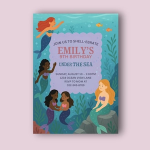Mermaid Birthday Invitation Editable Canva Template | Under the Sea | Girls Birthday Party |Magical Mermaid Party Printable|Instant Download