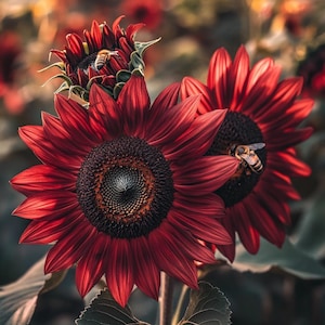 Semi di girasole rossi 100/200/500 / Fiori cremisi rari / Fiori estivi facili da coltivare