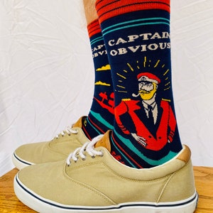 Captain Obvious Men’s Crew Socks - Men’s Socks, Funny Socks, Unique Socks, Cotton Socks, Comfy Socks