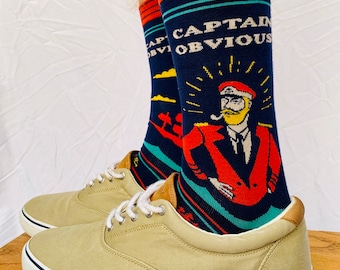 Captain Obvious Men’s Crew Socks - Men’s Socks, Funny Socks, Unique Socks, Cotton Socks, Comfy Socks