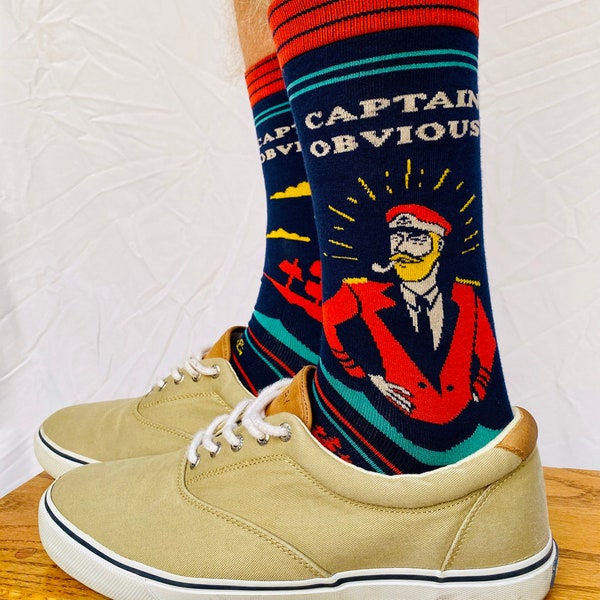 Captain Obvious Men’s Crew Socks - Men’s Socks, Funny Socks, Unique Socks, Cotton Socks, Comfy Socks