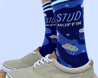 Stud Muffin Men’s Crew Socks - Men’s Socks, Funny Socks, Unique Socks, Cotton Socks, Comfy Socks