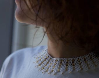 Silyanka "Golden Dew" - white and gold Ukrainian nasto with handmade beads