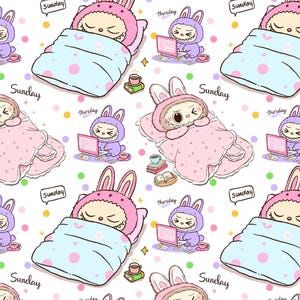 Lovely Sleep Labubu printed cotton fabric-sold in half yards,continuous cutting-suitable for sewing, DIY, children's clothing