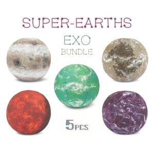 Super-Earths Exoplaneten Bundle - Lernspielzeug für Kinder und Kleinkinder - 3D Mapped QUAD Gedruckt Gefüllte Bälle Set - Realistisches Wissenschaft Spielzeug