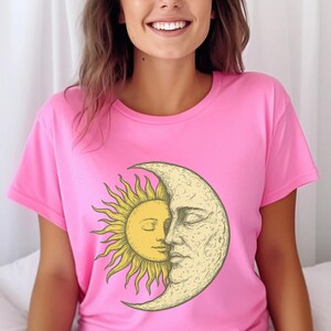 Sun and Moon Face T-Shirt: Celestial Yin Yang Graphic Tee