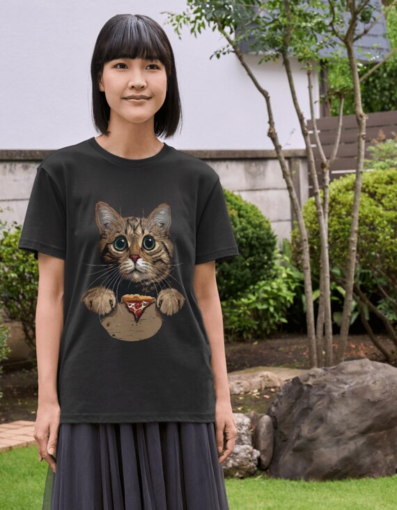Cute Pizza Cat T-shirt – Funny Big-eyed Kitten Graphic Tee for