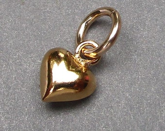 Small Gold Puffy Heart Necklace Pendant Charm, Valentine's Day Gift