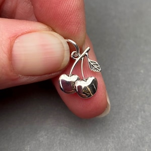 Sterling Silver Cherry Charm for Necklaces, Bracelets and Earrings, Fruit Jewelry, Necklace Pendant, DIY Jewelry Making Supplies Findings