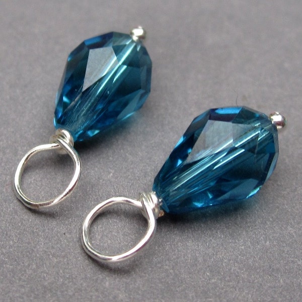 Indicolite Blue Teardrop Crystal Charm, Interchangeable Earring Charms, Necklace Charms, Bead Dangles, DIY Jewelry Supplies, Crystal Drops