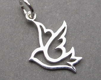 Charme de collier d'oiseau d'argent sterling, pendentif de collier de colombe de paix, charme de bracelet, bijoux d'oiseau avec l'anneau de saut